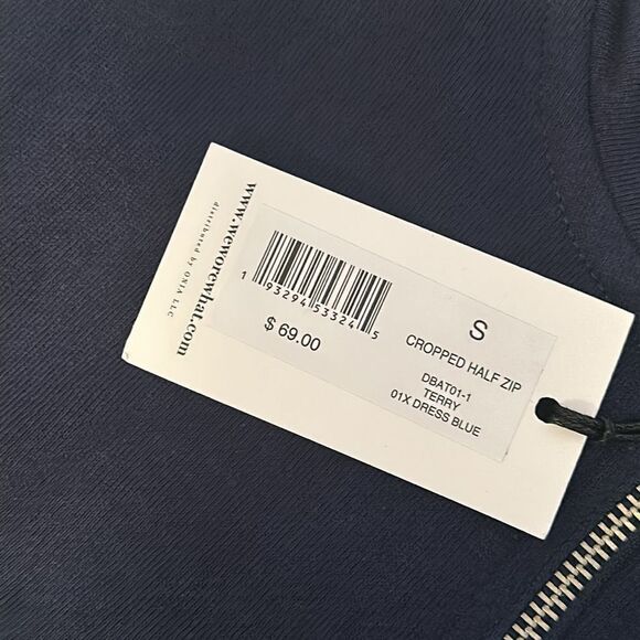 NWT WeWoreWhat Cropped Half Zip Pullover Terry In Dress Blue - Picture 2 of 6